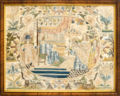 Lot 150 - A Needlework Panel Depicting King Solomon and...