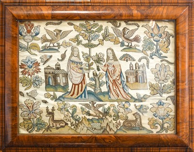 Lot 147 - A Needlework Panel Depicting Two of the...