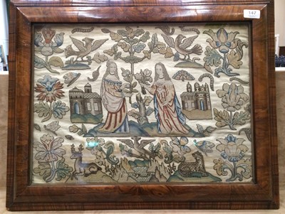 Lot 147 - A Needlework Panel Depicting Two of the...