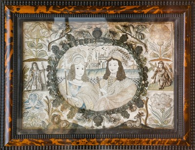 Lot 148 - A Stumpwork Panel Depicting Charles II and...