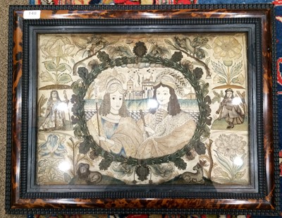 Lot 148 - A Stumpwork Panel Depicting Charles II and...