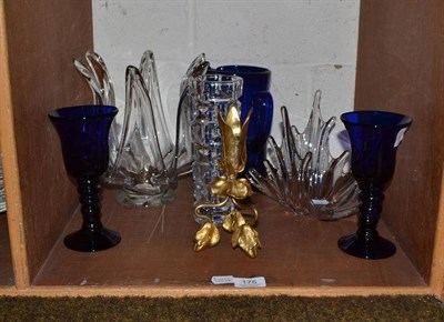 Lot 175 - Gilt metal Art Nouveau style candlesticks stamped 'AD' and a quantity of assorted glassware (on one