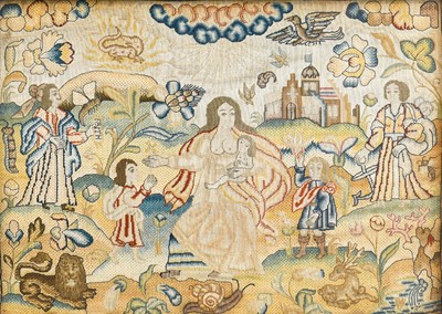 Lot 149 - A Needlework Panel Depicting Faith, Hope and...