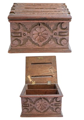 Lot 241 - 19th century Oak letterbox with two internal...