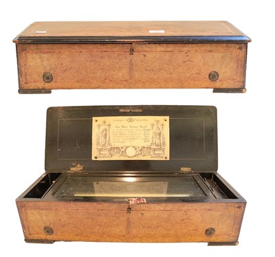 Lot 365 - A Swiss walnut cylinder musical box with three...