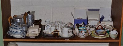 Lot 191 - Shelf including Wedgwood miniature tea sets, decorative ceramics