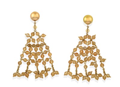 Lot 2365 - A Pair of Citrine Drop Earrings