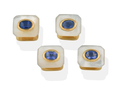 Lot 2336 - Four 18 Carat Gold Amethyst and Mother-of-Pearl Dress Studs