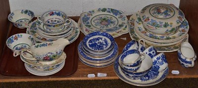 Lot 197 - Shelf including Masons, Strathmore and Regency pattern china and a Worcester blue and white...