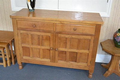 Lot 983 - A Lyndon  "Cat and Mouseman " Hammell Panelled Oak Cupboard, with two drawers over two doors,...