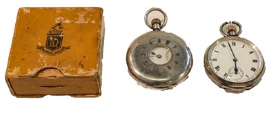 Lot 220 - A silver half hunter pocket watch, retailed by...