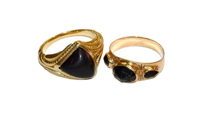 Lot 293 - A fancy three stone ring, indistinctly marked,...
