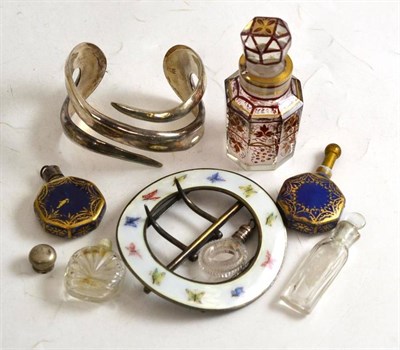 Lot 222 - An enamel buckle, a bracelet, scent bottles etc