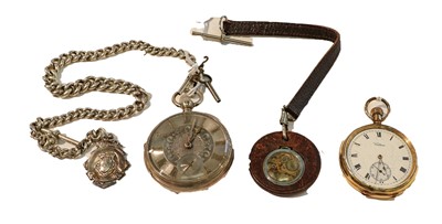 Lot 222 - A silver open faced pocket watch with attached...