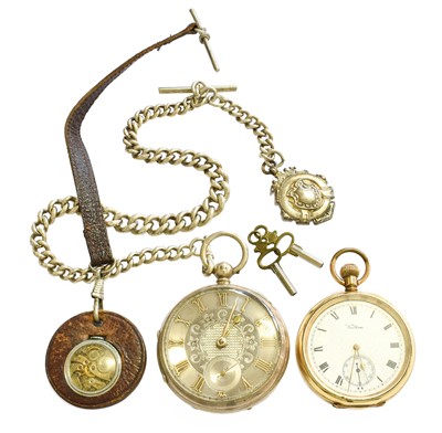 Lot 324 - A silver open faced pocket watch with attached...