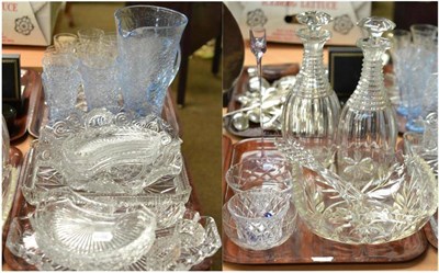 Lot 224 - Three trays of assorted glassware including engraved wines, glass lemonade set, decanters etc