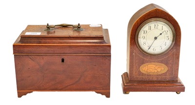Lot 289 - An Edwardian mahogany inlaid timepiece;...