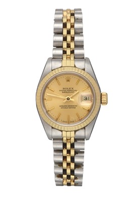 Lot 2120 - Rolex: A Lady's Steel and Gold Automatic Calendar Centre Seconds Wristwatch