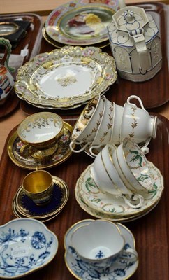 Lot 235 - Two trays including two Vienna plates (a.f.), 19th century cabinet cups, Meissen blue and white...