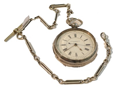 Lot 218 - A silver open faced chronograph pocket watch,...