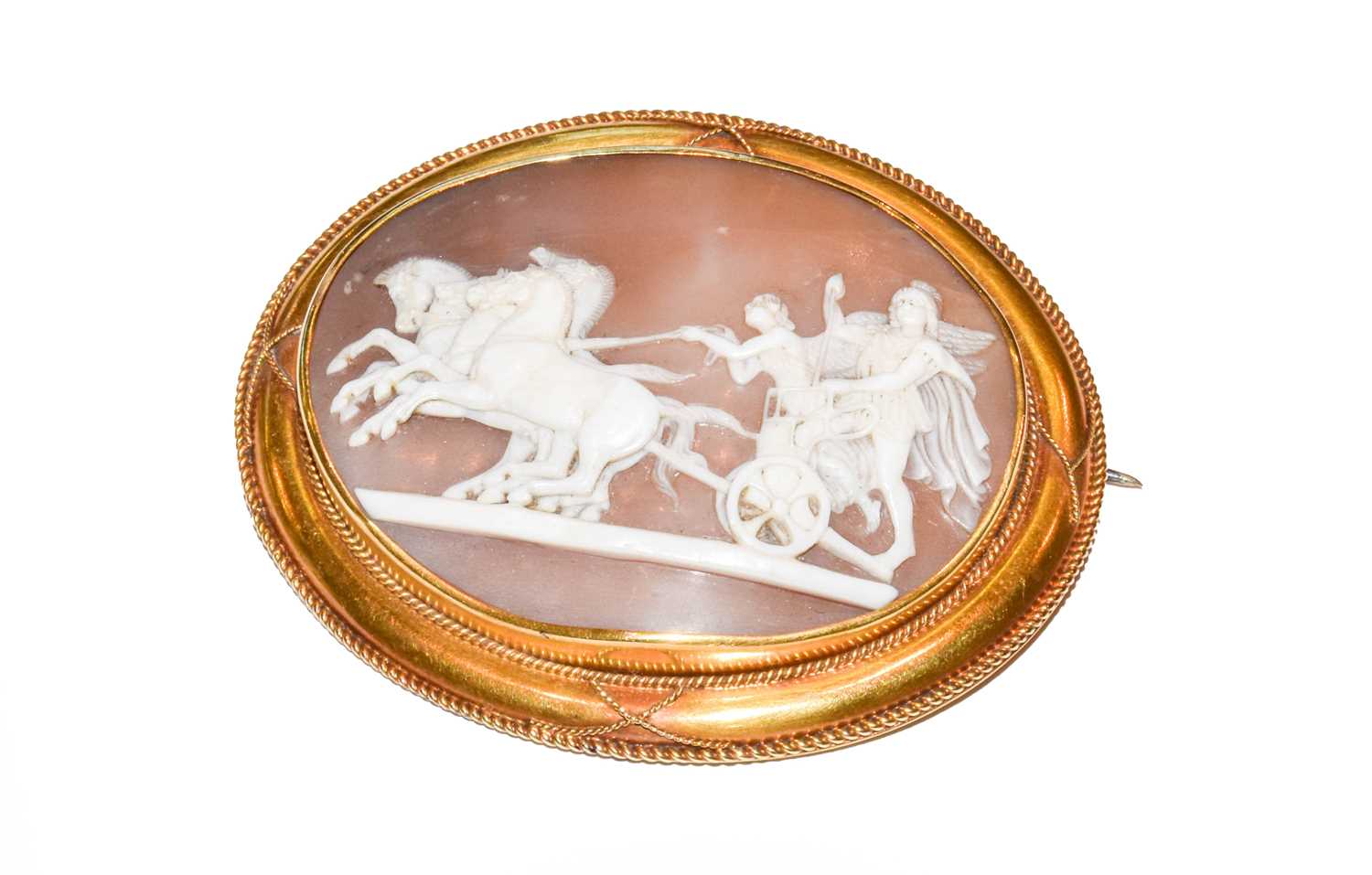 Lot 75 - A cameo brooch, the scene depicting figures in...