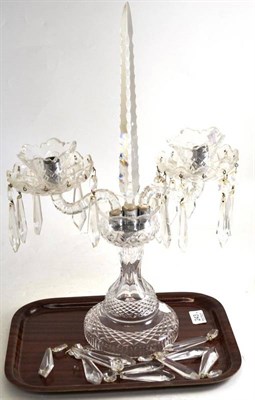 Lot 243 - Cut glass two branch candelabra with drops