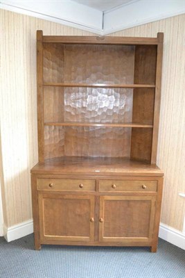 Lot 988 - A David  "Oak Leaf " Langstaff Oak Floor Standing Corner Cupboard, the top section with two...