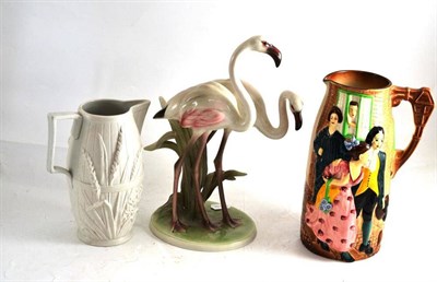 Lot 255 - Austrian china figure; 19th century water jug; Burleigh ware jug 'Sally In Our Alley'