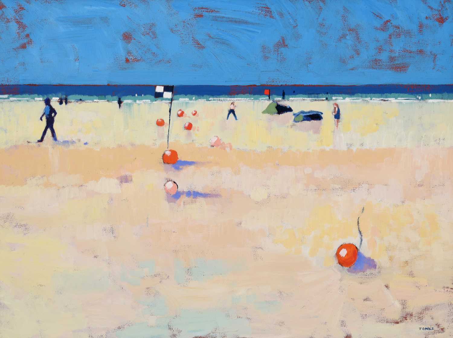 Lot 2019 - Godfrey Tonks (b.1948) "Beachscape with Flags...
