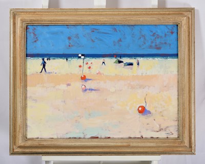 Lot 2019 - Godfrey Tonks (b.1948) "Beachscape with Flags...