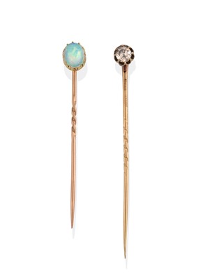 Lot 2291 - An Opal Stickpin and A Diamond Stickpin