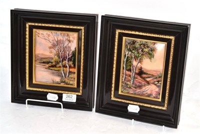 Lot 262 - A pair of Limoges enamel plaques, each depicting a woodland scene, signed A.Bohomme, Limoges