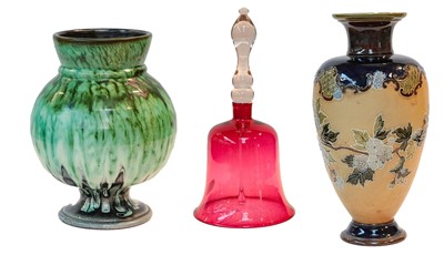 Lot 307 - A Cranberry glass bell, Doulton vase, and a...