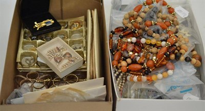 Lot 273 - A quantity of costume jewellery, including earrings, necklaces etc (in two boxes)