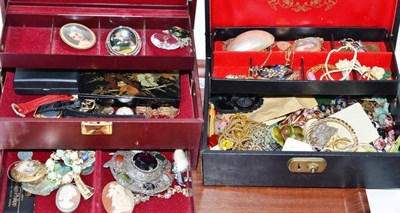 Lot 275 - Three boxes of costume jewellery including brooches, rings, butterfly ring etc