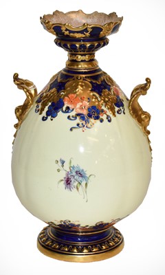 Lot 392 - A Royal Crown Derby vase painted with Roses,...