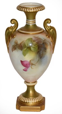 Lot 395 - A Royal Worcester vase painted with roses,...