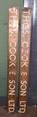 Lot 1358 - Two Thomas Cook copper signs, 145cm by 12cm