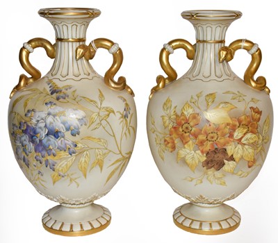 Lot 401 - Two large Royal Worcester Blush Ivory vases...