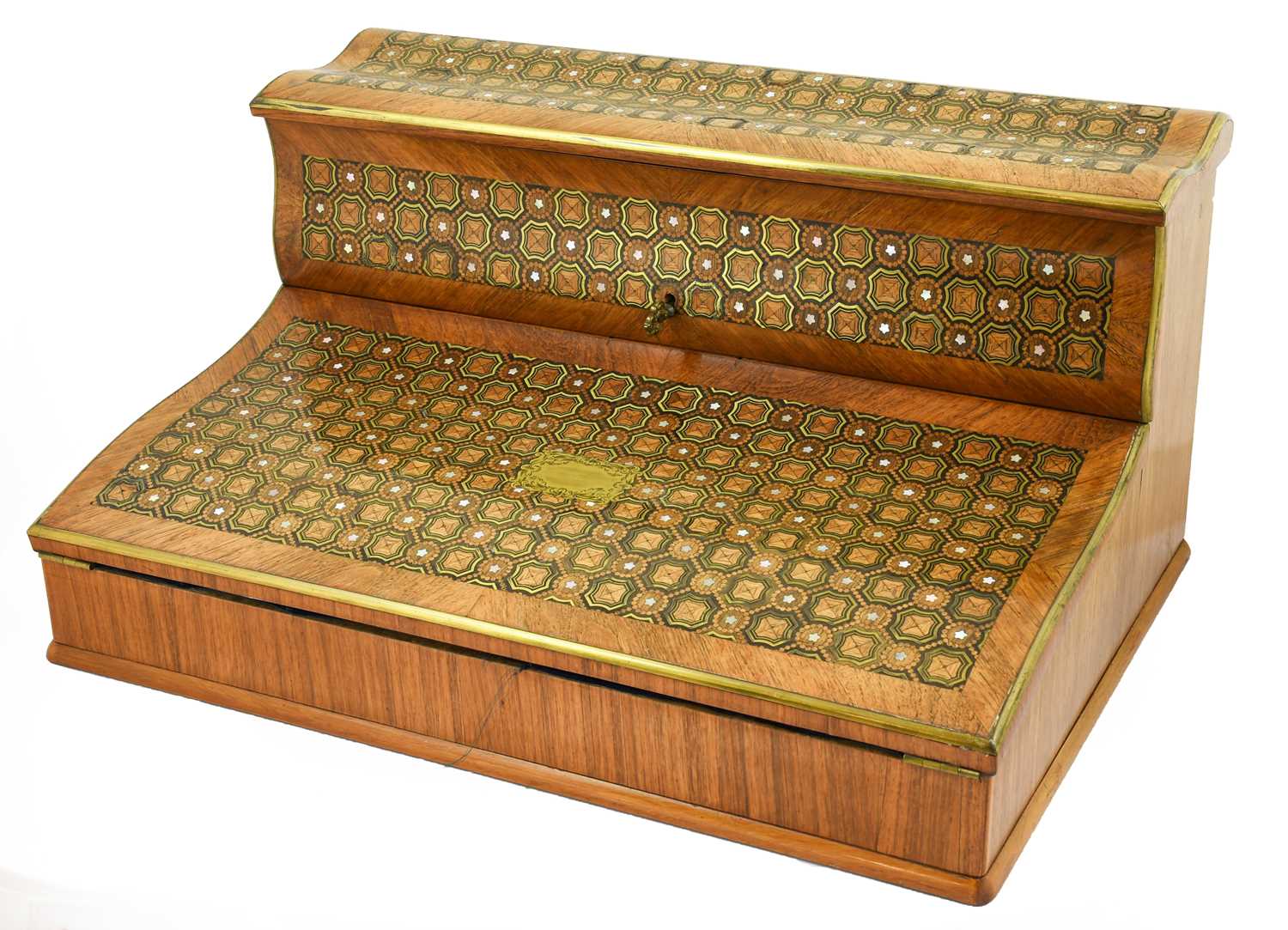 Lot 1010 - A French Brass Bound Kingwood Writing Slope,...
