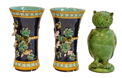 Lot 309 - A pair of Victorian Holdcroft Majolica vases...