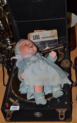 Lot 285 - Armand Marseille bisque head doll and a gramophone