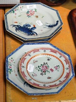 Lot 287 - Three Chinese 18th century crab plates and a famille rose plate