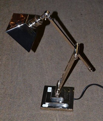 Lot 289 - A nickel plated angle poise desk lamp on square base with square shade, of recent date