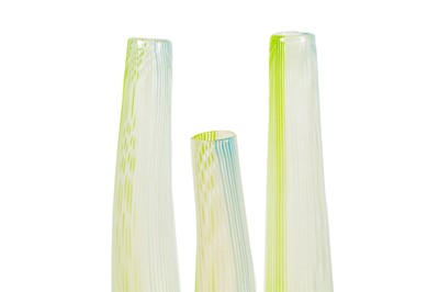 Lot 51 - A Pair of Murano Lollipop Glass Vases, white...