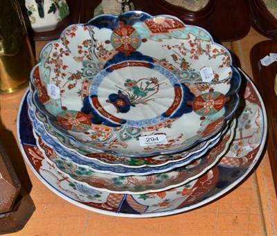 Lot 294 - Japanese Imari charger and four Japanese scalloped edge plates