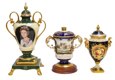 Lot 370 - Two Coalport urns and covers, one painted with...