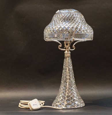 Lot 368 - A cut glass table lamp and shade with silver...