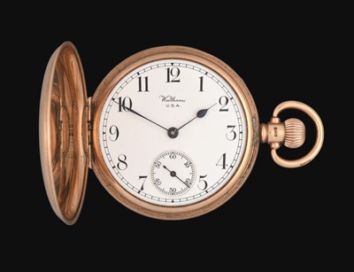 Lot 2225 - Waltham: A 9 Carat Gold Full Hunter Pocket Watch