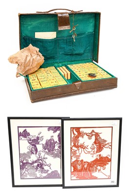 Lot 382 - A leather cased Mahjong set and two modern...